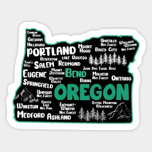 Cute map of Bend Oregon, Portland, Salem, Eugene, Ontario, Medford Sticker